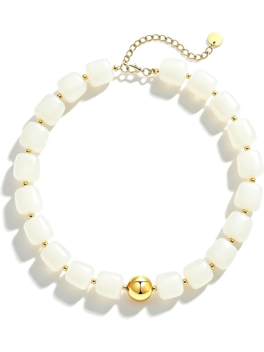 Women's White Acrylic Chunky Square Bead Choker Necklace Statement Jewelry
